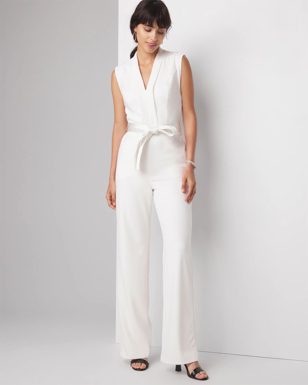V neck tie waist jumpsuit on sale
